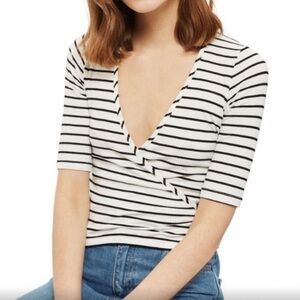 Topshop Stripe Wrap Short Sleeve Top NEW with tags
